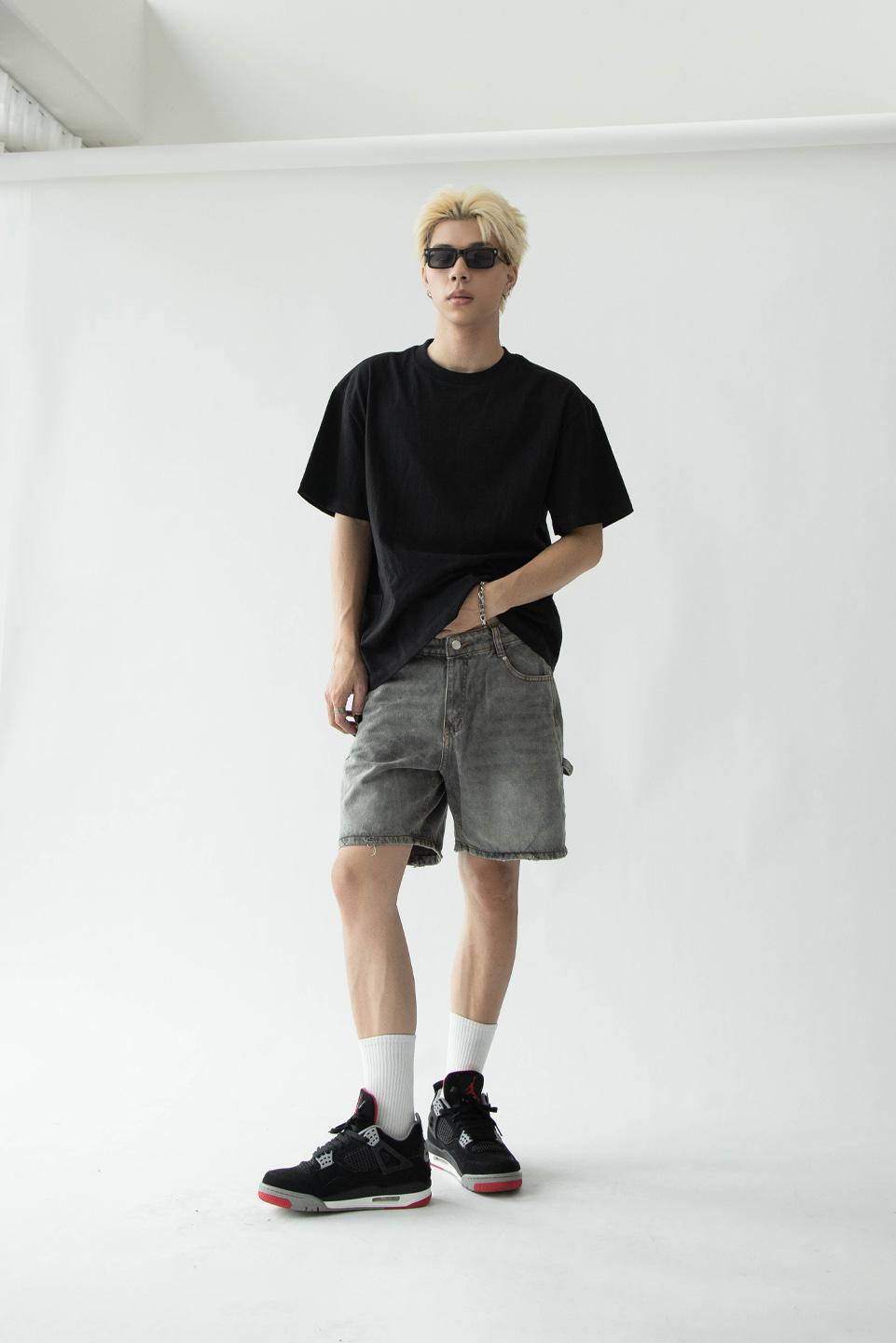 WIDE LED DENIM SHORT - DUST GREY