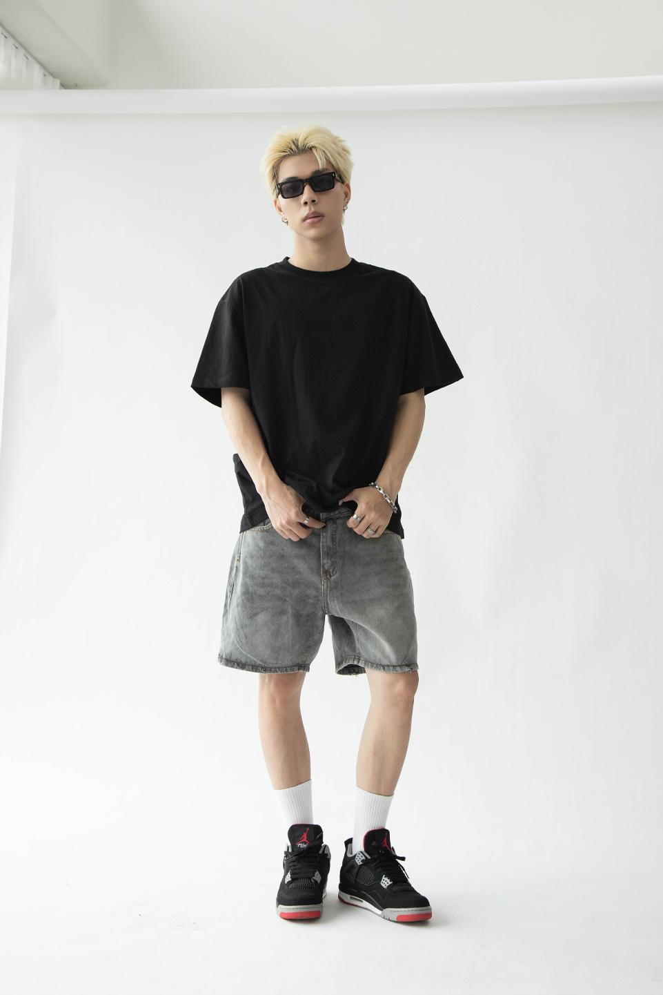 WIDE LED DENIM SHORT - DUST GREY