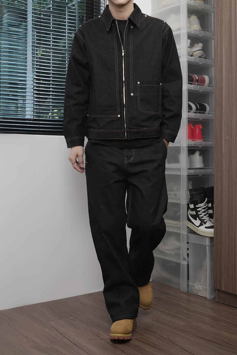 LOOSE FIT RAW DENIM - Black